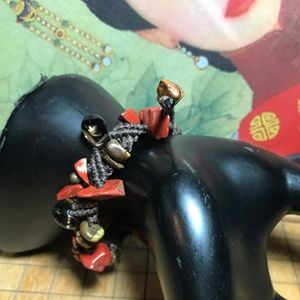 Red Jasper Smoky Quartz Brown Fiber Cord Woven Bracelet 6 to 8”L Adjustable